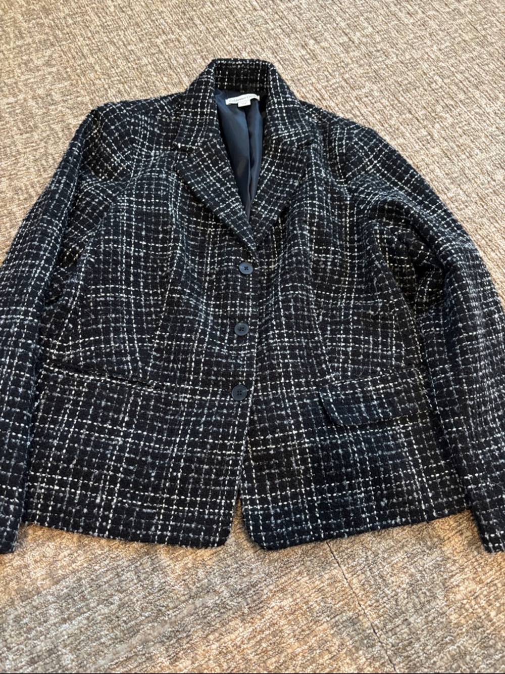 Coldwater Creek Black & White Tweed Notch Lapel Blazer